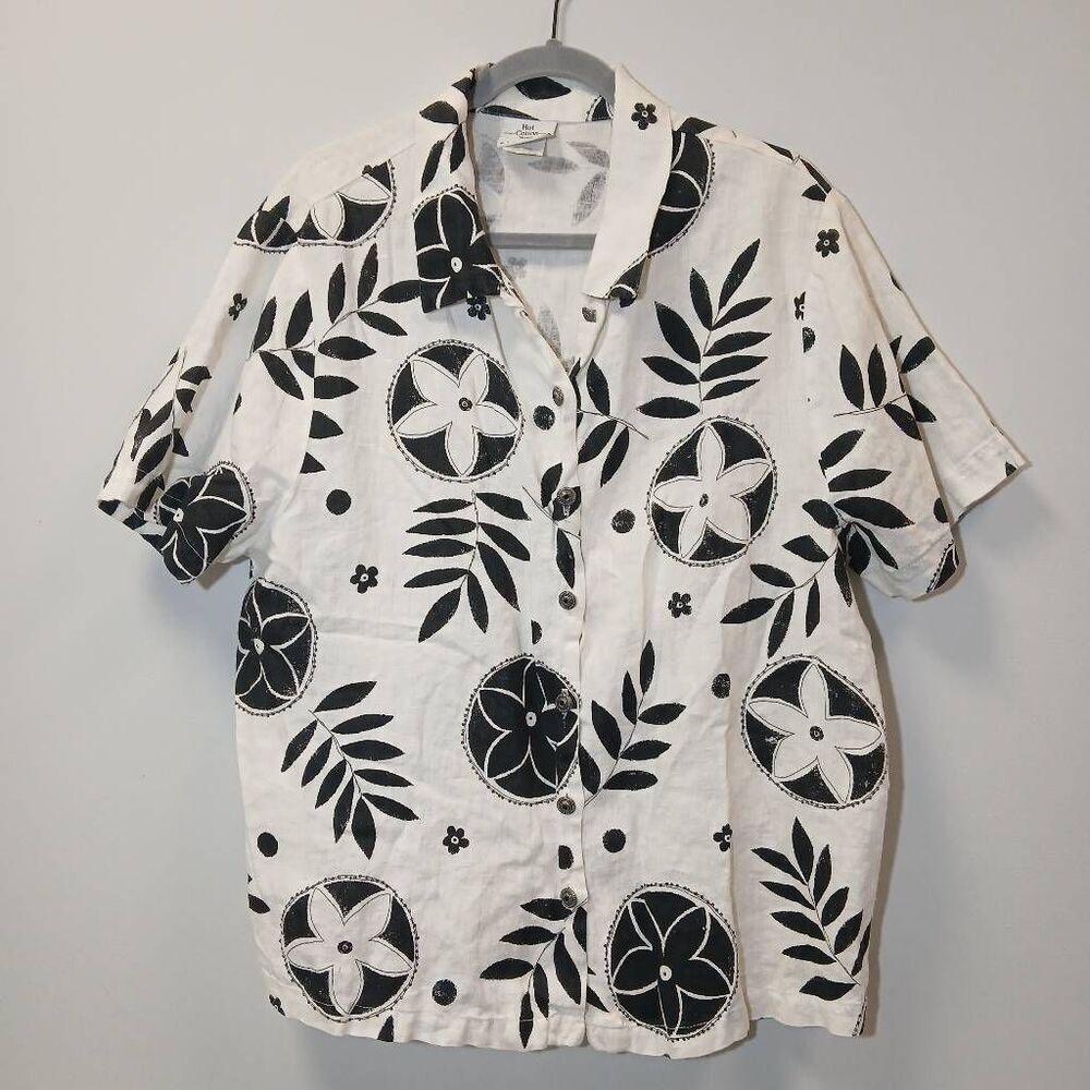 Hot cotton usa womens xl 100% linen shirt minimalist quiet luxury black white